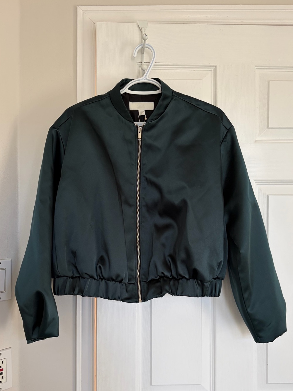 Zara Forest Green Satin Bomber Jacket